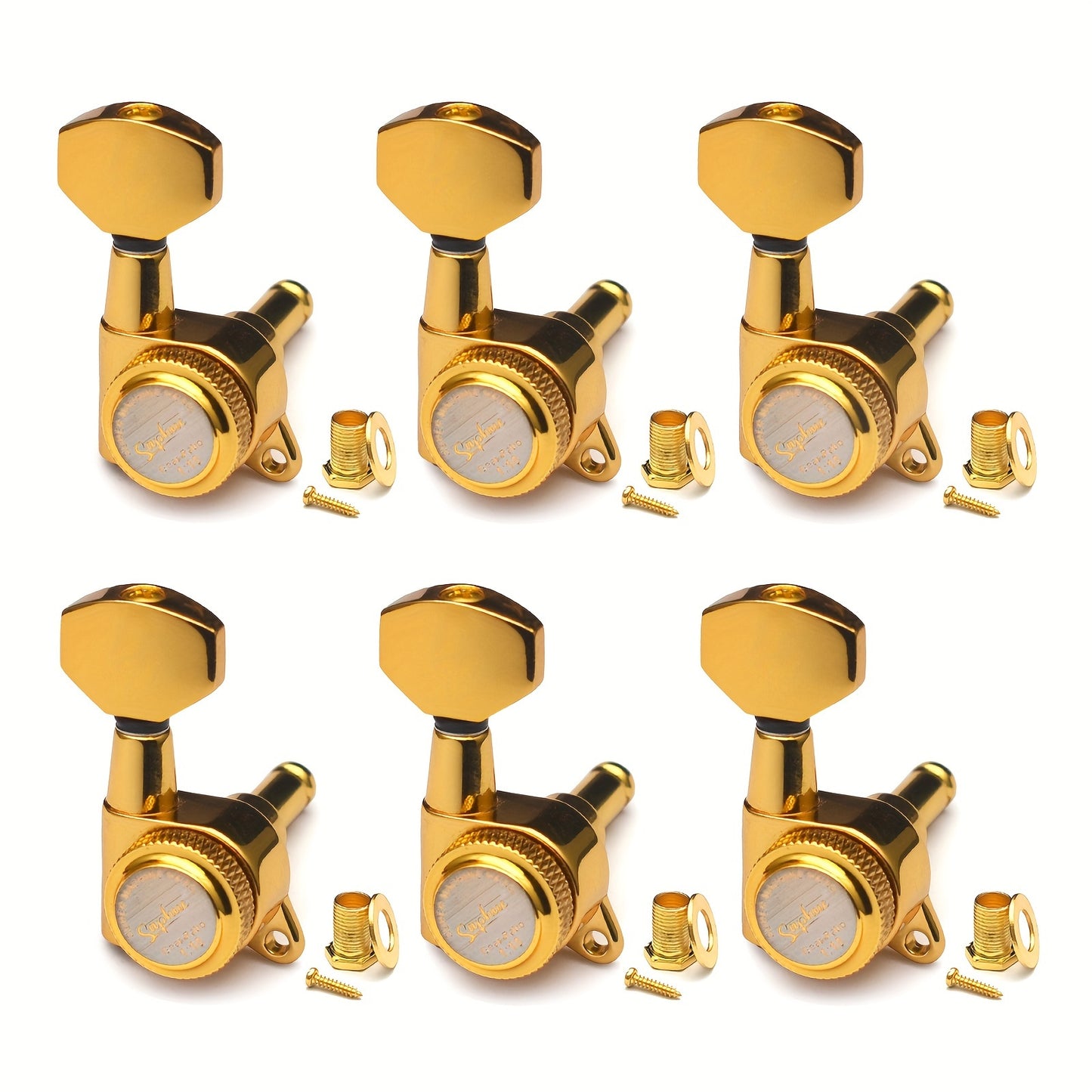 SAPHUE 6pcs Premium Guitar Locking Tuners - 1:18 Gear Ratio, Sealed Lubrication, Hexagonal Handle - Perfect for Electric, Folk And Acoustic Guitars - Available in Black, Golden, Chrome