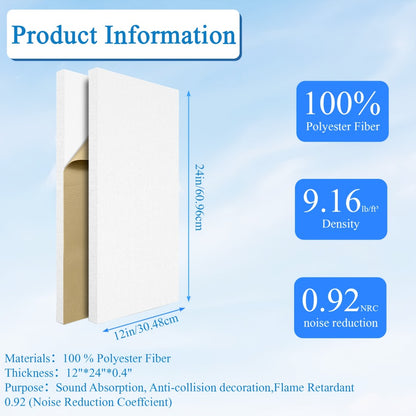 Acoustic Wall Panel, White 6 Pieces, 12pcs, 6/12pcs, High for Reducing Room Reflections In