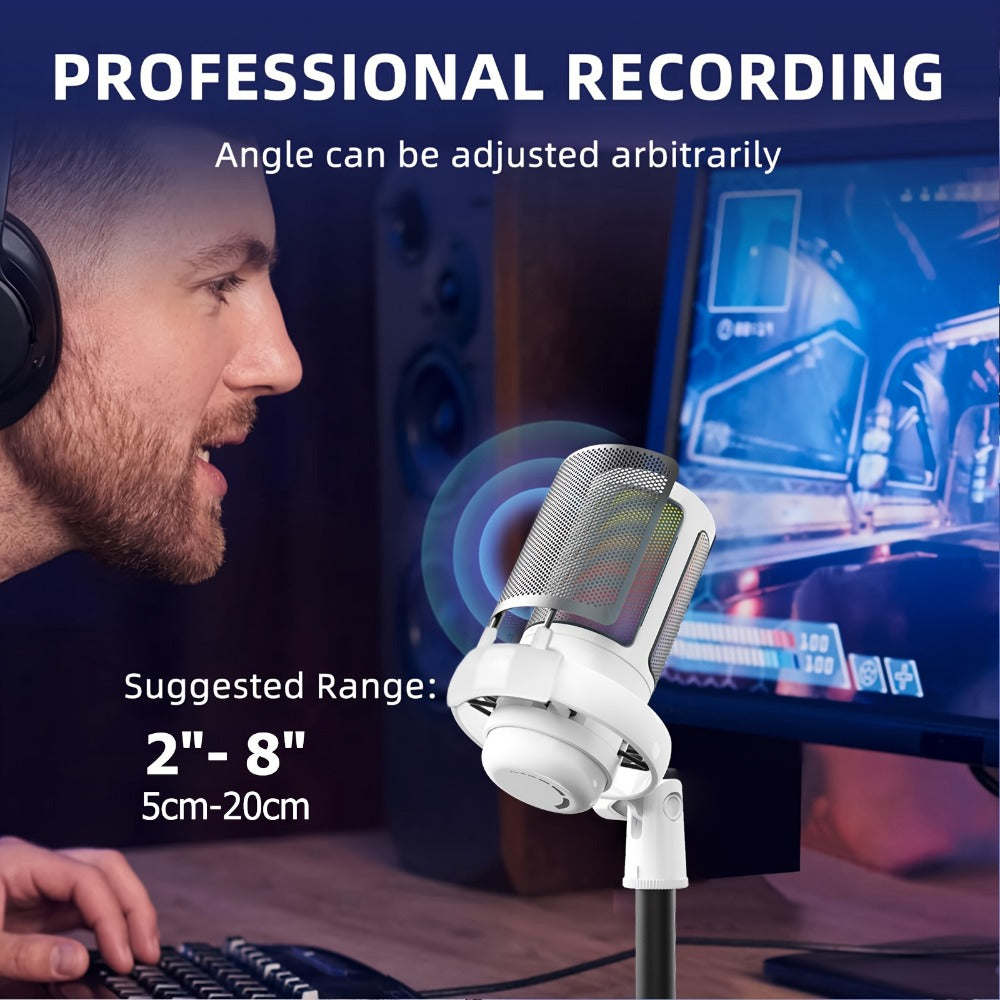 USB RGB Condenser Microphone with Gain, Touch Mute and Monitoring
