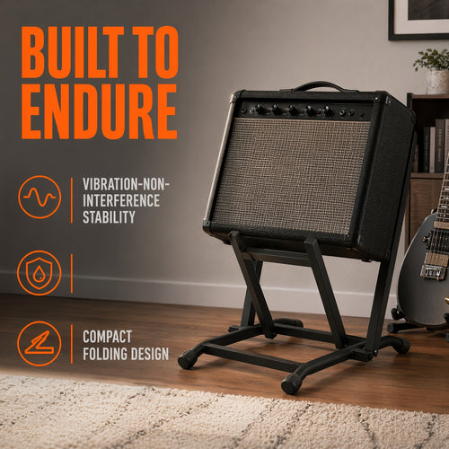 Guitar Amp Stand Heavy Duty Metal Alloy for Adults Beginners Musicians, Foldable Collapsible Low Profile 30 Degree Tilt 88.5 Lbs Capacity Padded Non-Slip Arms Stage Gig Studio, Holiday Birthday Gift Musical Instrument Clearance (Black)