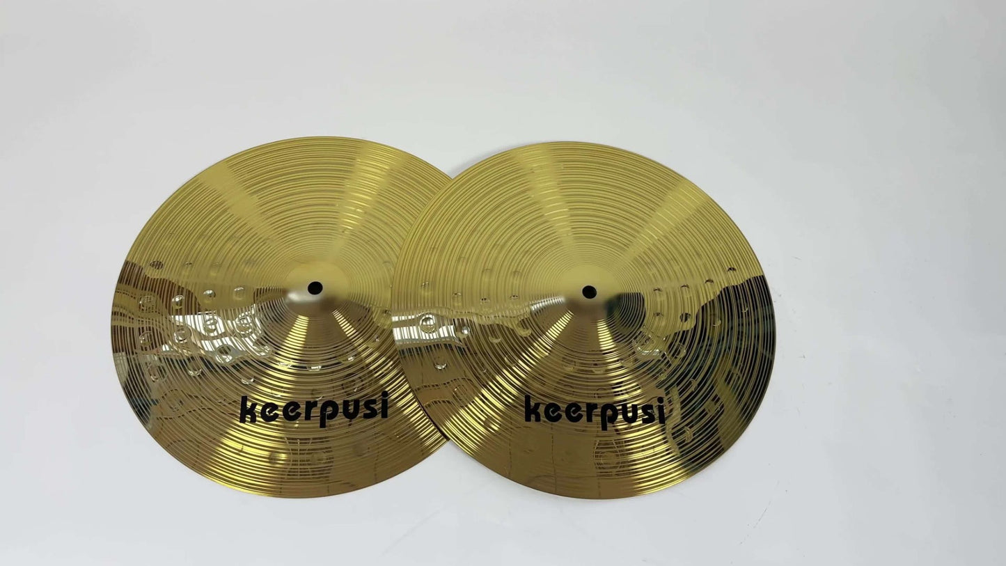14-Inch Hi-Hat Cymbals Pair, Gold Drum Cymbal Set by Keerpusi