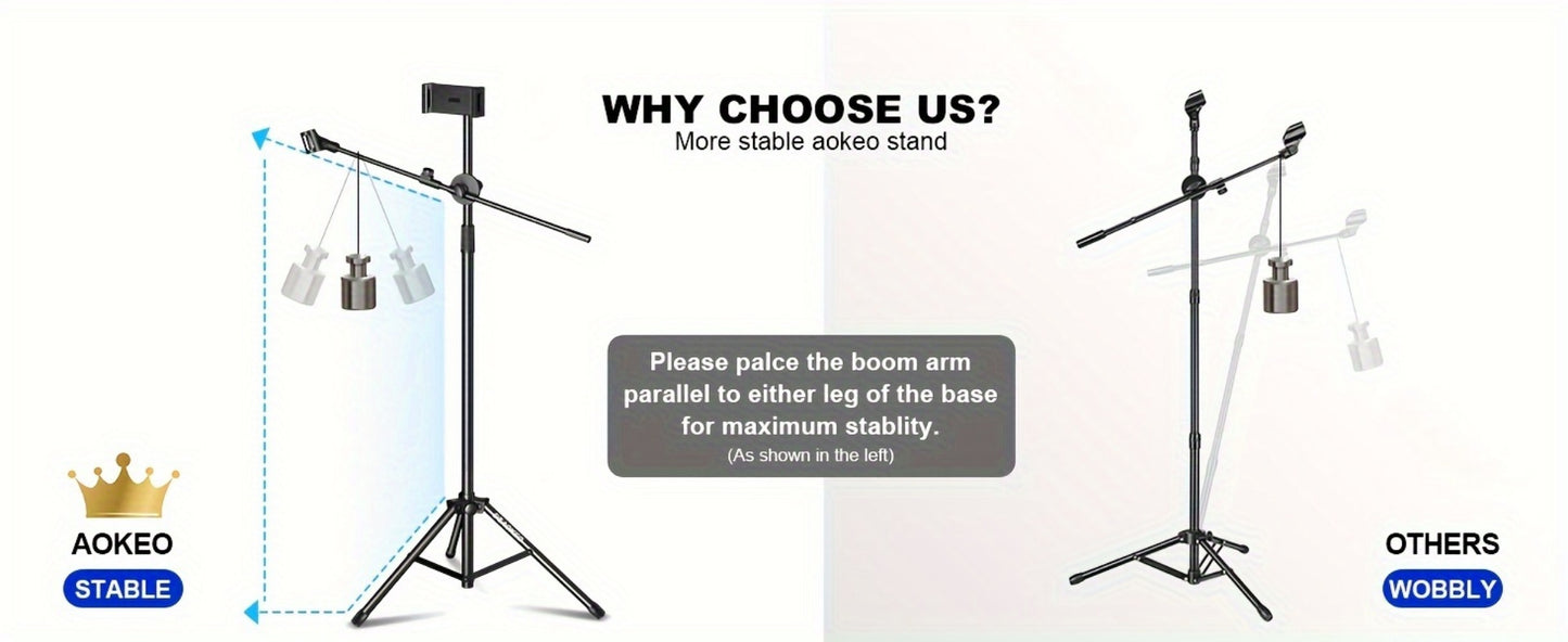 Portable Tripod Microphone Boom Stand with Clip and Carrying Bag