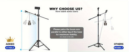 Portable Tripod Microphone Boom Stand with Clip and Carrying Bag