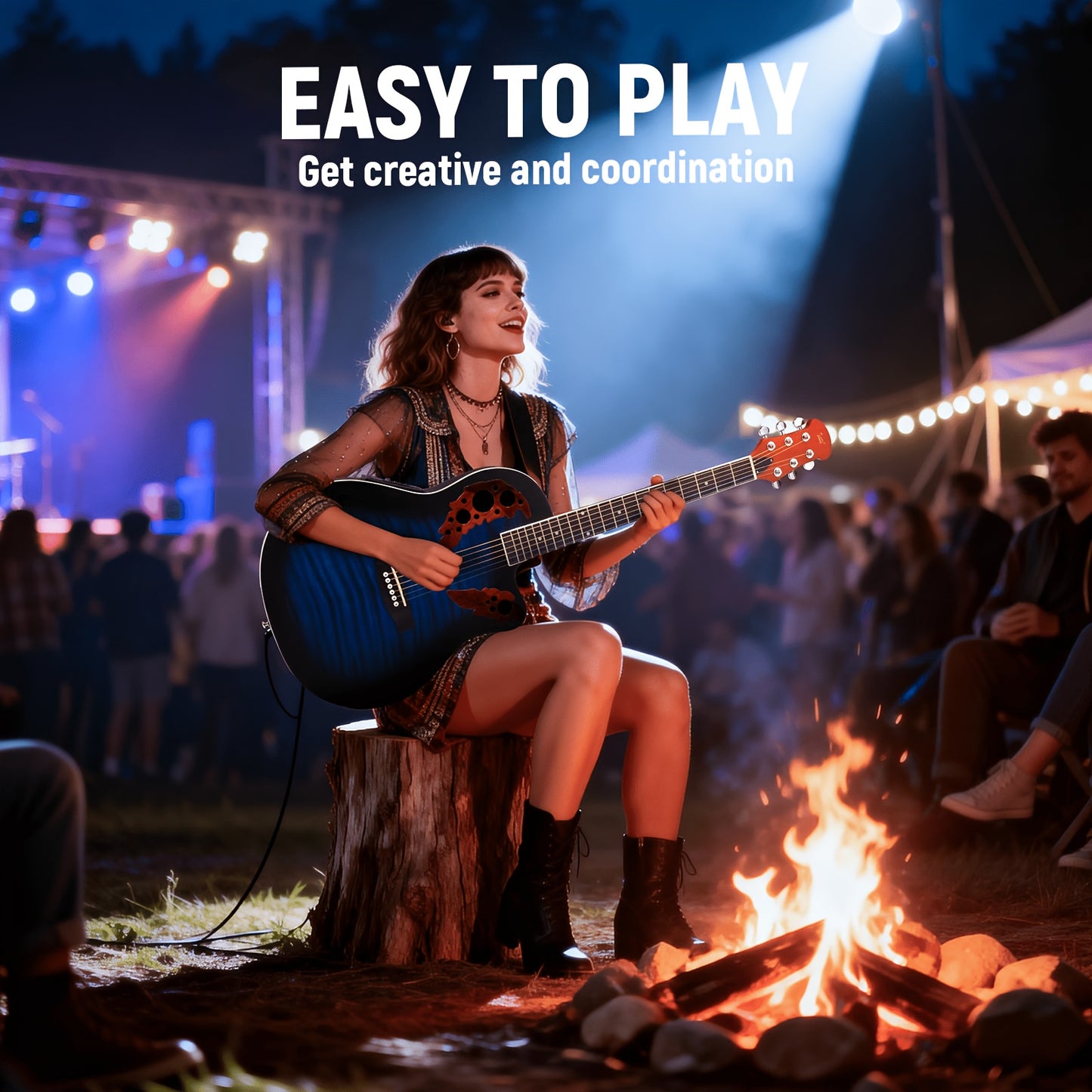 BONNLO 41In Cutaway Acoustic-Electric Guitar, Basswood Body And ABS Back, Full Size Acoustic Guitar Starter Kit for Beginner, Birthday/Festival Gift for Music Lover