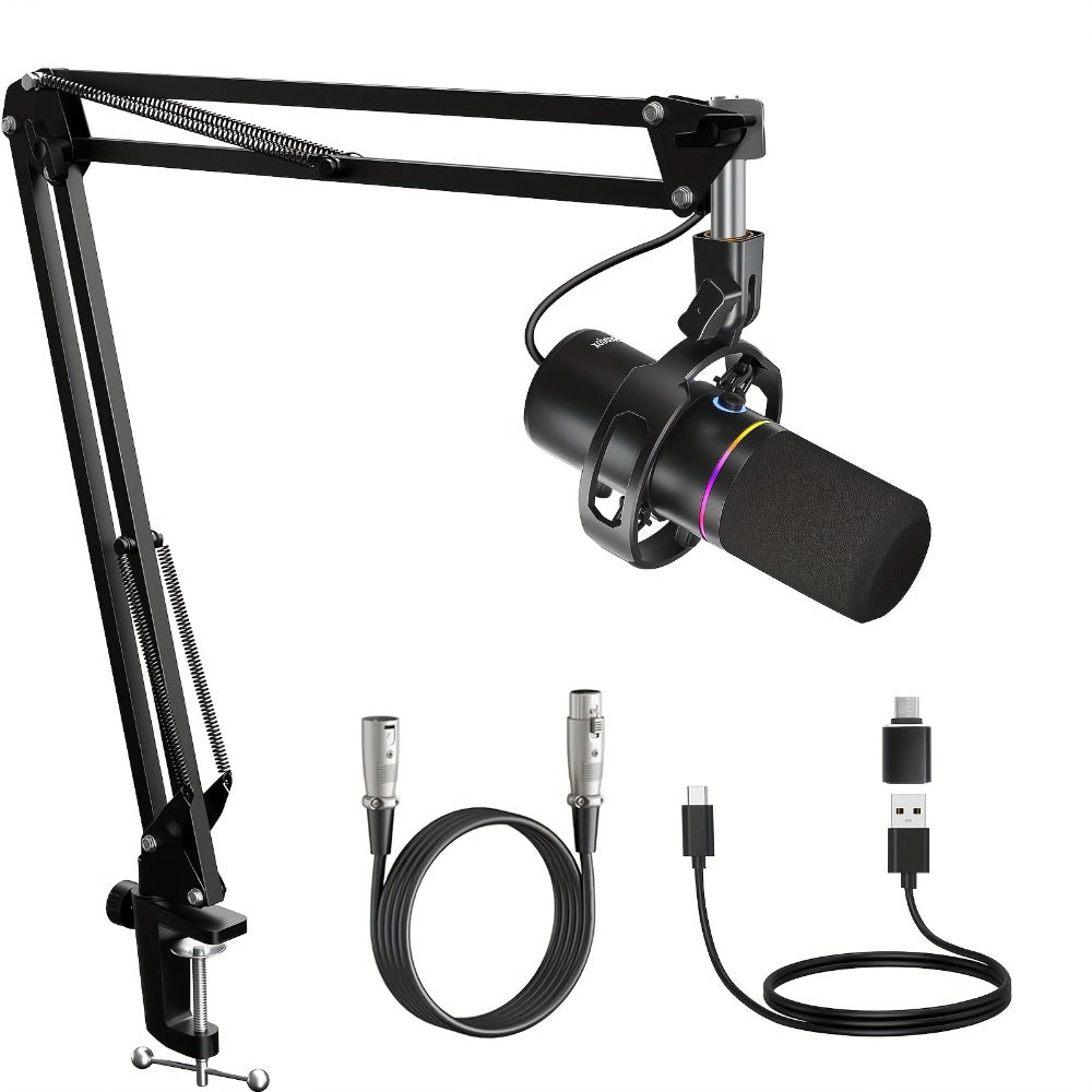 XLR and USB Dynamic Microphone Kit with Noise Control and Boom Arm