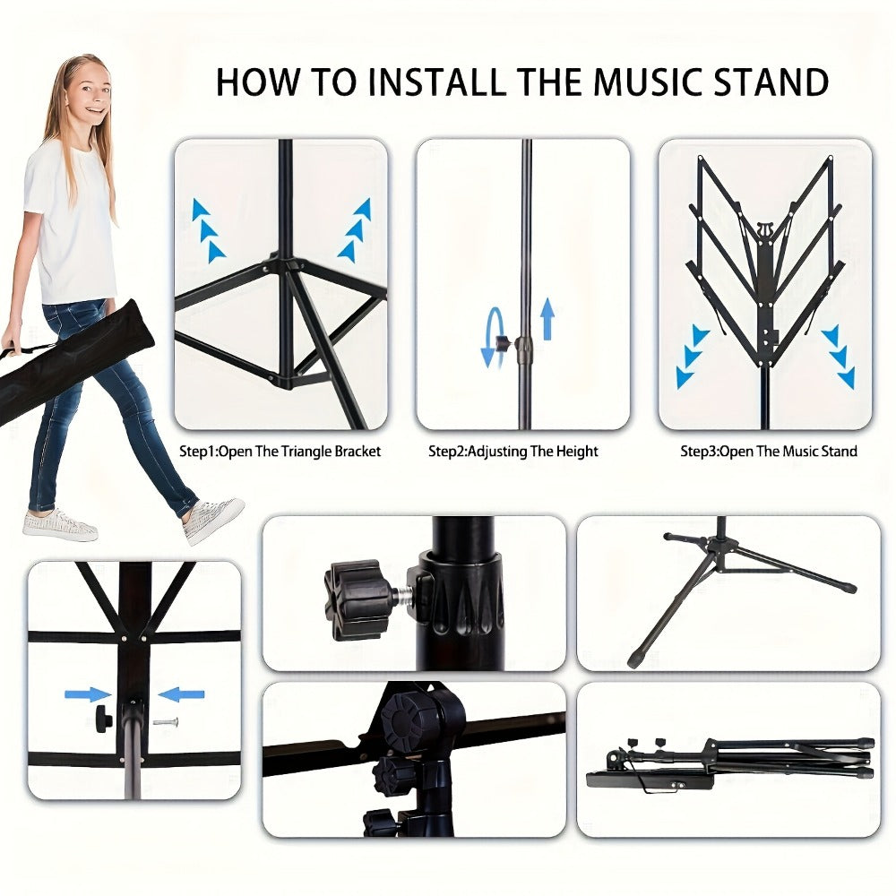 Folding Music Stand, Portable, Foldable, 2-in-1 for Holding Sheet Music For Lessons