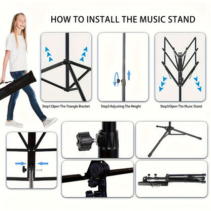 Folding Music Stand, Portable, Foldable, 2-in-1 for Holding Sheet Music For Lessons