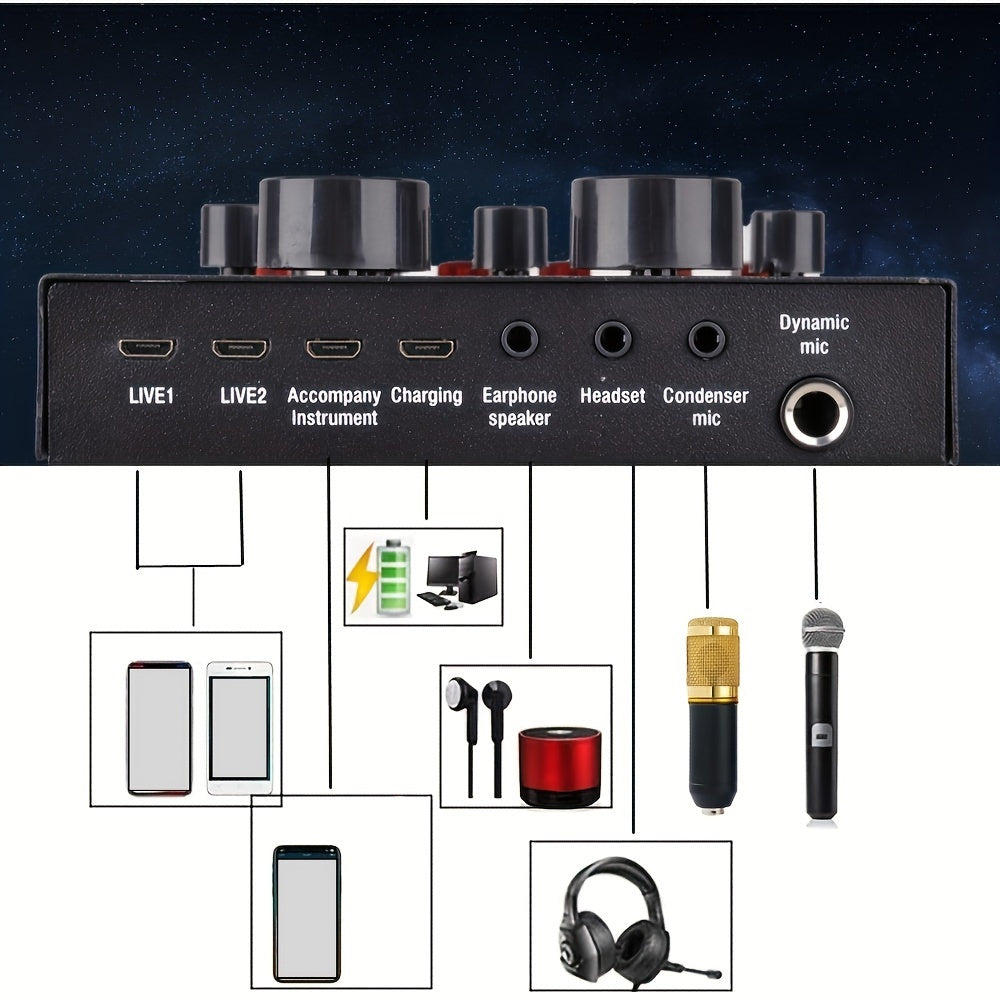 Podcast Equipment Set, Wired Microphone, BM800 Podcast Condenser Microphone And V8 Sound Card, Voice Changer-audio Interface - Suitable for Recording, Singing, Streaming Media And Games.
