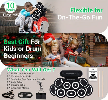 Electronic Drum Kit, Portable, Set, 9-Pads, Roll-Up for Electronic Drum Practice