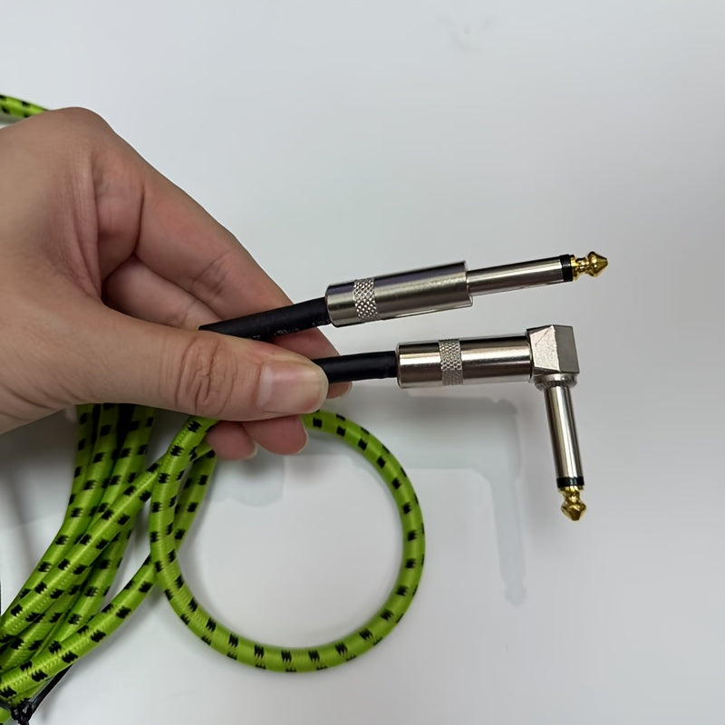 New Green Fluorescent Guitar Cable 1/4 Inch With Right Angle Connector, Spring Loaded For Easy Plug And Play, Essential For Electric Guitars, Basses, Amps, Keyboards, Mandolins, And Studios | Audio Cables/Green Is Cooler/Brighter/More Stylish