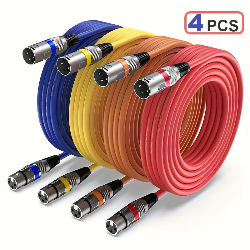 4 QIDUOHAO XLR Microphone Cables: 6ft/20ft/15ft. DMX Cable, XLR Female to XLR Male, Suitable for Microphones and Broadcasting. Made of Oxygen-free Copper, for Vlogging and Recording Content. PVC Jacket. for Halloween and Christmas