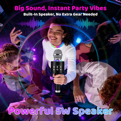 Limited Time Deal: $10, Limited to 50 Units. Wireless Karaoke Microphone - Fun Voice Changer Mic with LED Lights, Portable Speaker & Home Karaoke Machine for Singing, Summer Parties, Outdoor Fun, Car & Camping - Powerful Stereo Sound, Birthday Gift