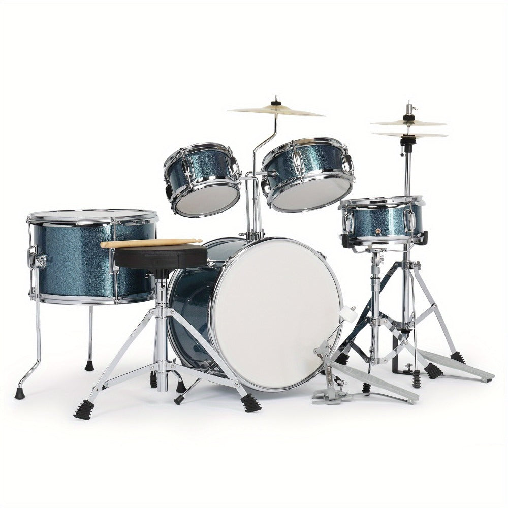 5-Piece Beginner Acoustic Drum Set with Stool, Pedal, Sticks and Wrench