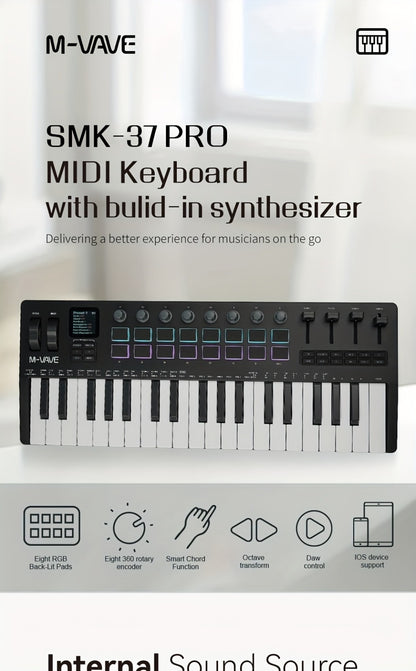 MIDI Keyboard Controller, Portable, 37 Keys, M-VAVE, SMK-37, Pro for Music Production
