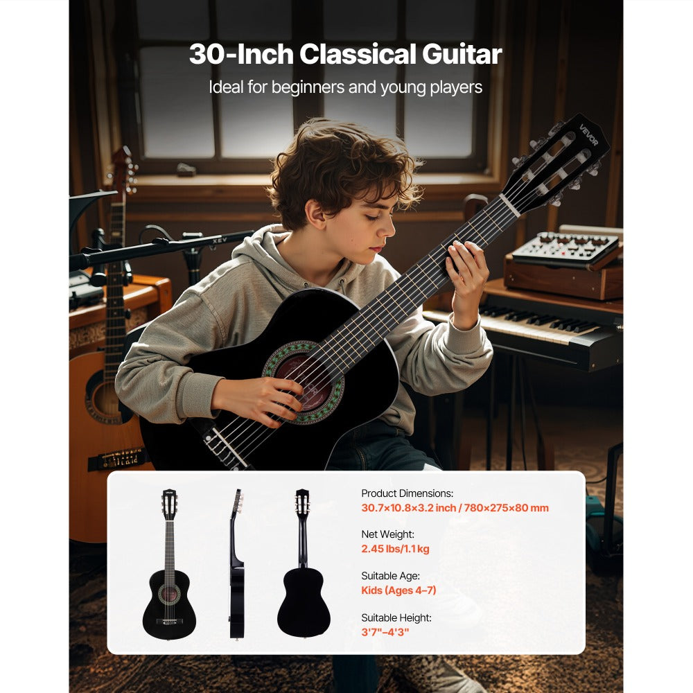 Acoustic Guitar, Black, VEVOR, Classical, Beginner for Lessons and Practice