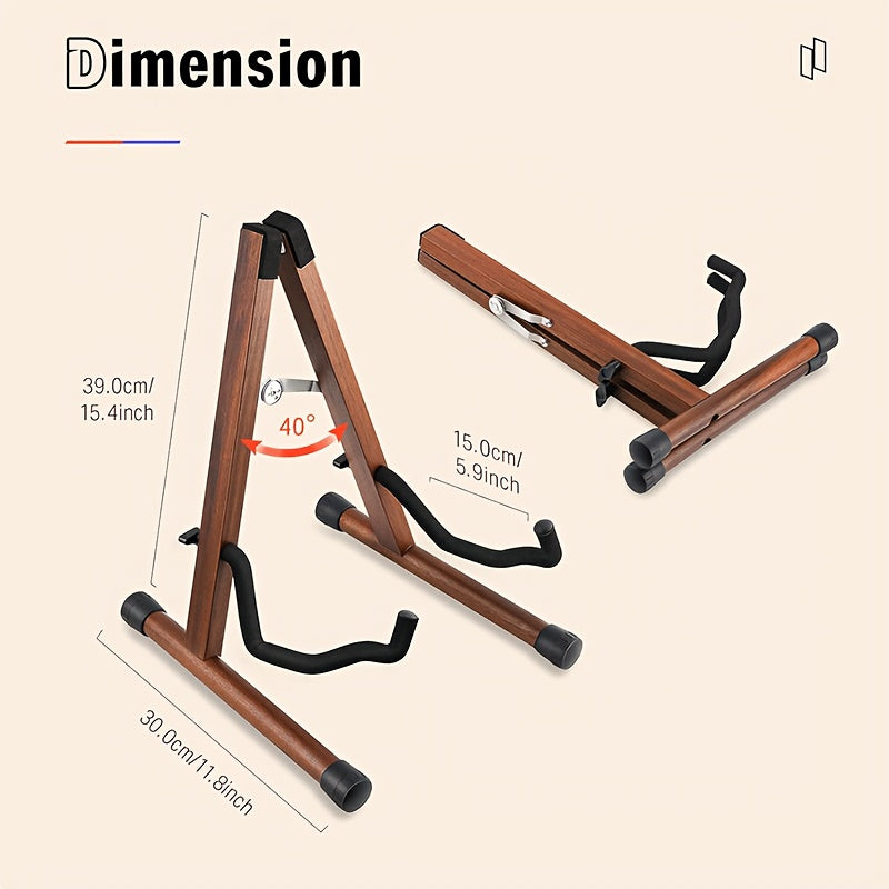 Guitar Stand | Solid Wood Walnut Color - Instrument Guitar Stand, Adjustable Floor Standing A-frame for Acoustic Electric Guitar; Ukulele, Cello, Mandolin, Banjo, Folding Guitar Stand, Essential Gifts for Instrument Guitar Enthusiasts