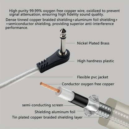15CM * 3pcs/ 15CM * 5pcs/ 15CM * 3pcs + 30CM * 1pc + 100CM * 1pc Inch Guitar Effects Pedal Cable Connector 1/4" Right Angle TS Mono Black