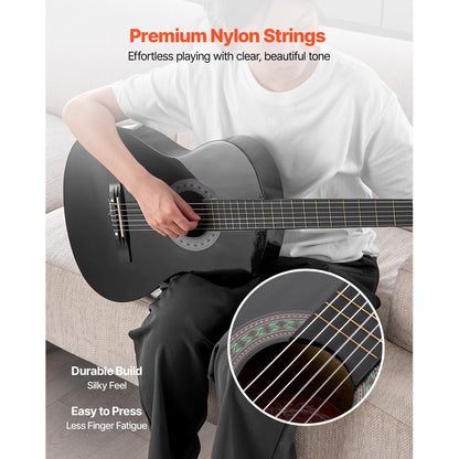 Acoustic Guitar, Black, VEVOR, Classical, Beginner for Lessons and Practice