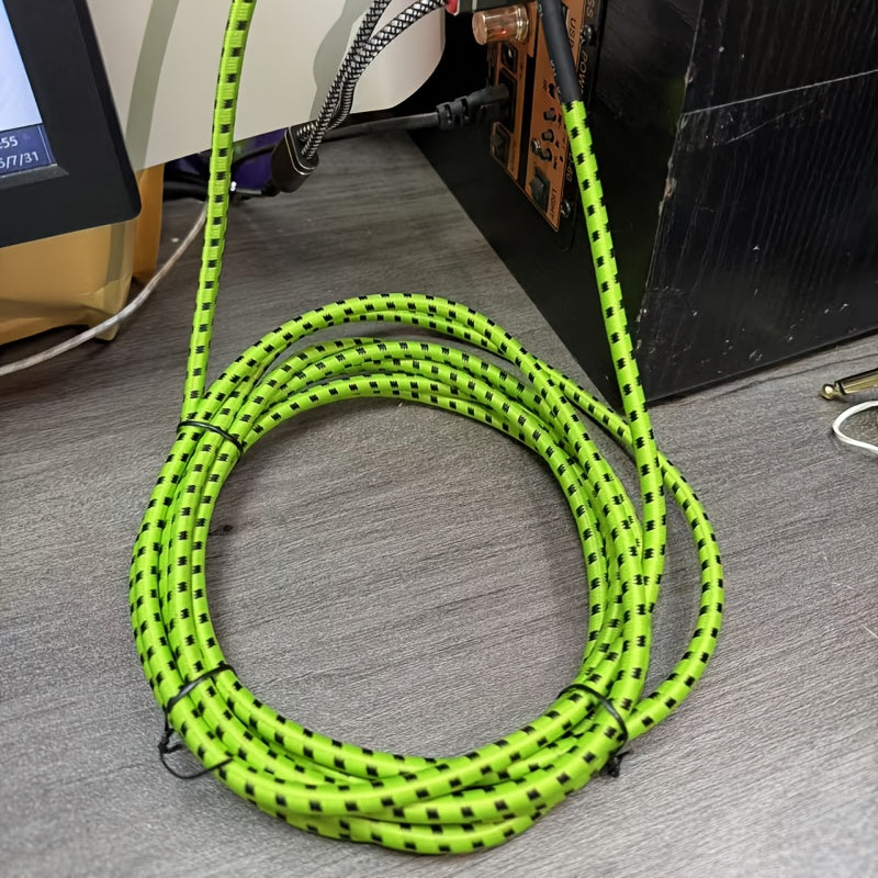 New Green Fluorescent Guitar Cable 1/4 Inch With Right Angle Connector, Spring Loaded For Easy Plug And Play, Essential For Electric Guitars, Basses, Amps, Keyboards, Mandolins, And Studios | Audio Cables/Green Is Cooler/Brighter/More Stylish