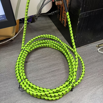 New Green Fluorescent Guitar Cable 1/4 Inch With Right Angle Connector, Spring Loaded For Easy Plug And Play, Essential For Electric Guitars, Basses, Amps, Keyboards, Mandolins, And Studios | Audio Cables/Green Is Cooler/Brighter/More Stylish