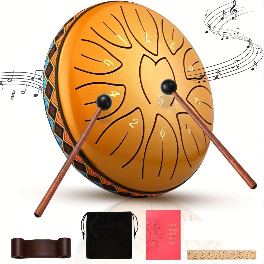 Steel Tongue Drum, 6-Inch 8-Tone Hand Drum with Mallet and Sheet Music
