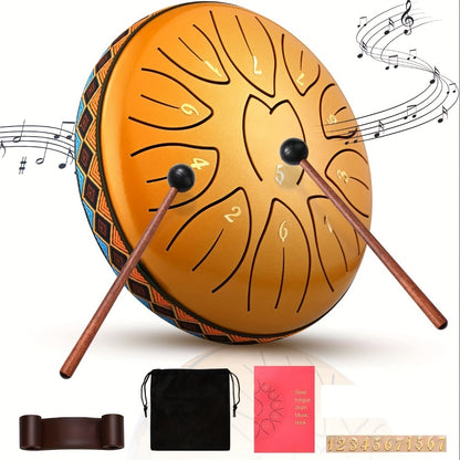 Steel Tongue Drum, 6-Inch 8-Tone Hand Drum with Mallet and Sheet Music