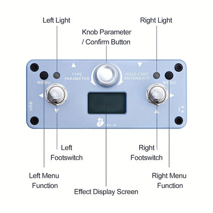 Compact Rechargeable Guitar Effects Pedal Featuring 16 User Modes And 15 Different Effects