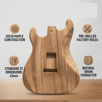 Solid Maple Electric Guitar Body, Polished Pre-Drilled Sealed Guitar Barrel Replacement For Standard Style Electric Guitar, 43mm Thickness, Great Resonance Bright Tone, Guitar Repair Upgrade Part, Handmade Assembly Component For Guitarists