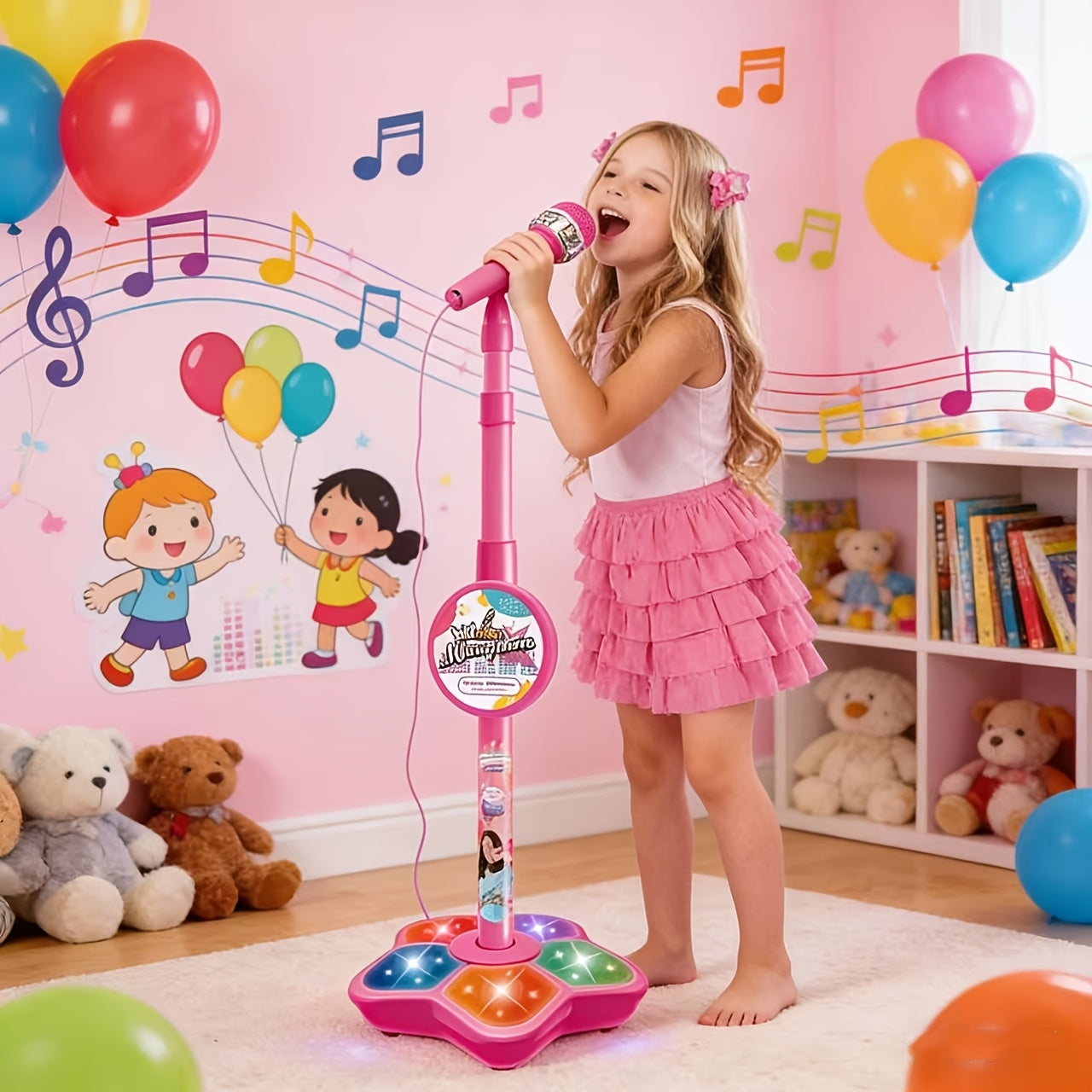 Microphone Amplification Music Microphone with Stand Plastic Lightweight Microphone, Suitable for Valentine'S Day Birthday Gifts