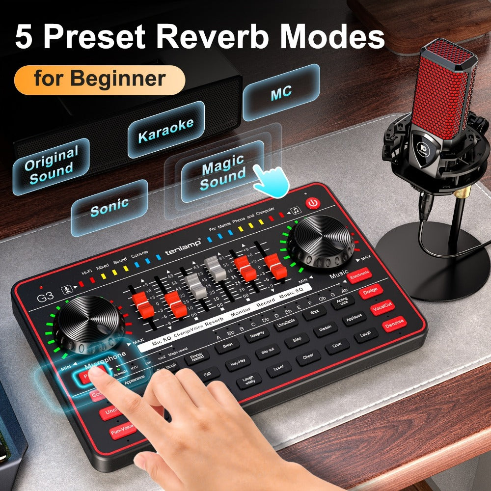 USB Audio Interface, Cardioid, USB, Rechargeable, Professional, Mixer for Recording