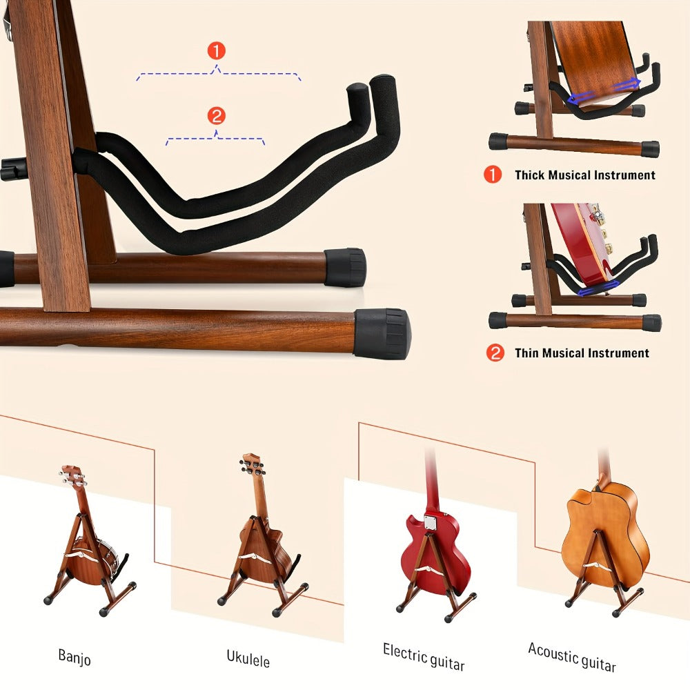 Guitar Stand, Musical Instrument Guitar, Foldable, Adjustable, Solid, Wood, Walnut