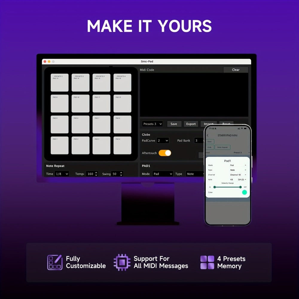 Donner Starrypad Mini MIDI Controller with 16 RGB Pads and Wireless