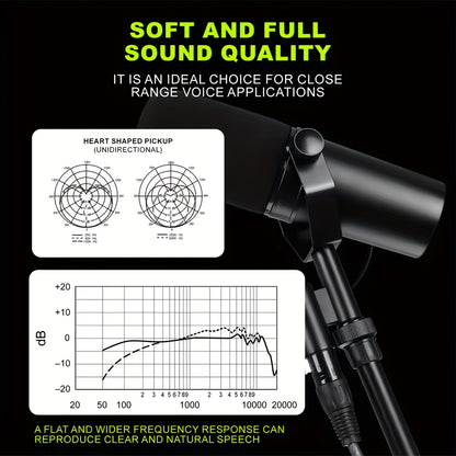 Professional SM7B Dynamic Microphone for Studio Recording Podcasting Gaming Streaming Rugged Construction Warm Vocals Wide Frequency Range Air Suspension Shock Isolation Streaming Audio Gear Durable Construction Microphone for Recording