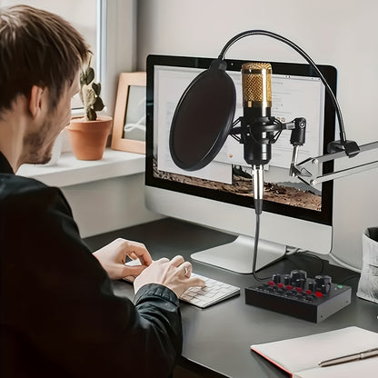 Podcast Equipment Set, Wired Microphone, BM800 Podcast Condenser Microphone And V8 Sound Card, Voice Changer-Audio Interface - Suitable for Recording, Singing, Streaming Media And Games