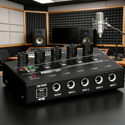 Compact 4/6/8-Channel Stereo Audio Mixer with USB-C Power and Level Controls