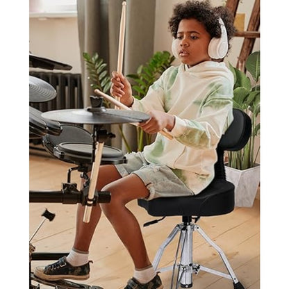Hydraulic Drum Throne with Backrest, Adjustable Saddle Seat for Drummers