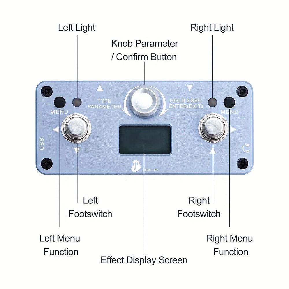 Guitar Effects Pedal, Rechargeable, Compact for Electric Guitar Or Bass Tone Shaping