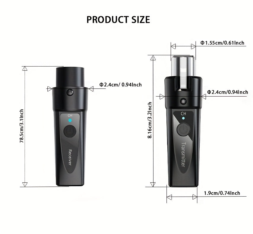 XLR Wireless Microphone System, 2. 4Ghz, Rechargeable Wireless Mic Adapter for Mixing, Dynamic, and Live Broadcasting, USB-C Charging, 0. 1W-0. 2W Power Output, No Charger Included, Live Broadcasting | Sleek Design | USB Charging, XLR Microphon