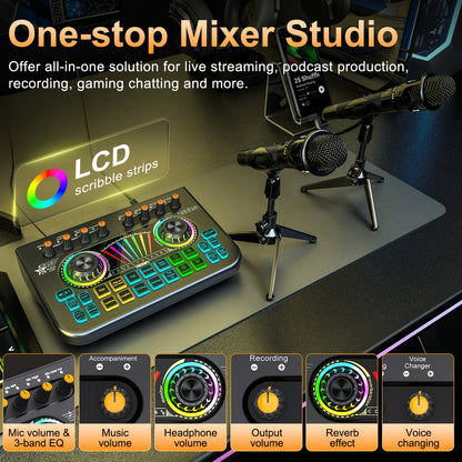 Professional Mixer, Suitable For Laptops, Mobile Phones, Game Recording, Streaming Podcasts, Internet Celebrities, Anchors, Live Streaming, Recording, Karaoke Video Studio Podcast Equipment Bundle, Condenser Mic, Dynamic Microphone, Sound Card