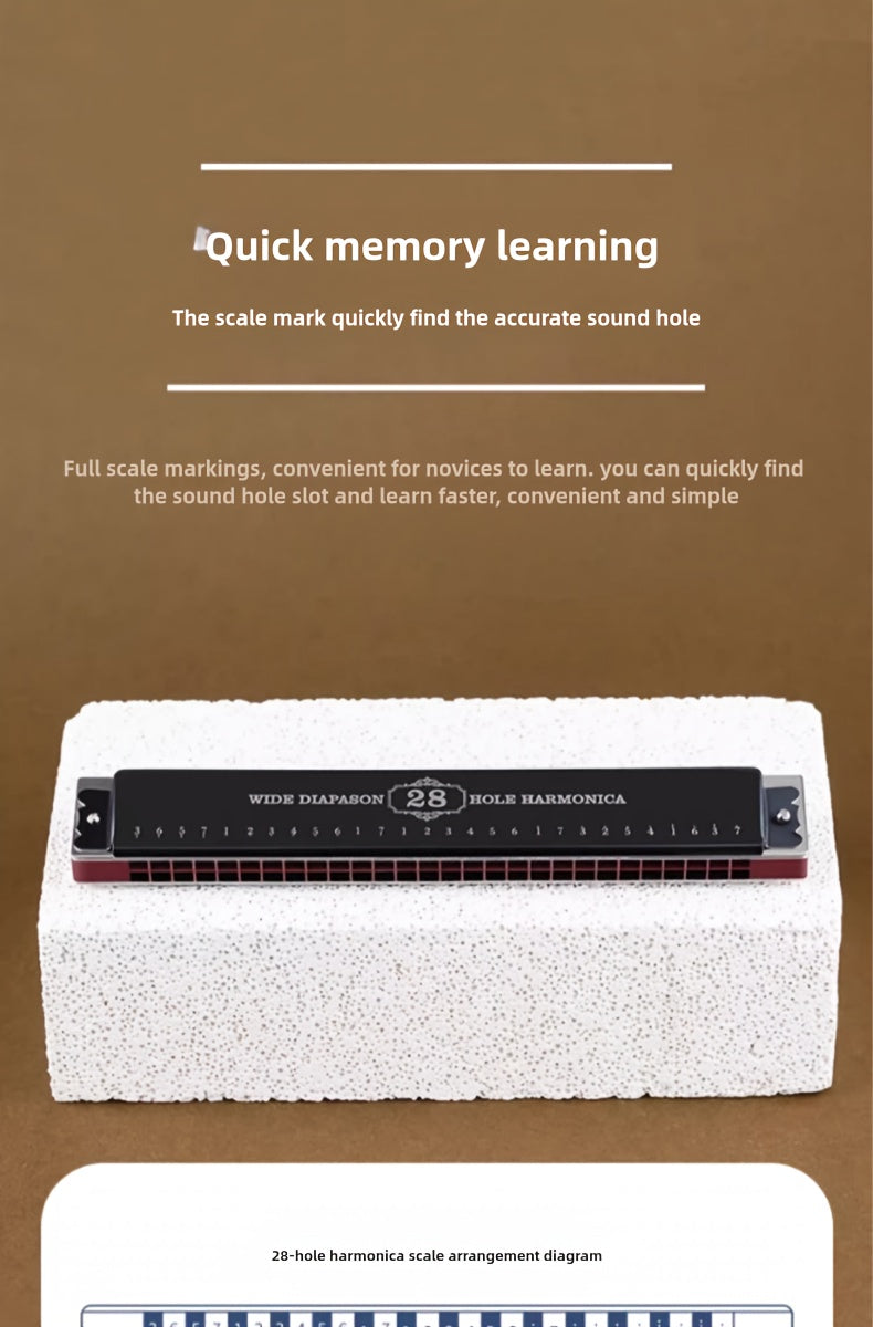 28-Hole Professional Harmonica Black/ Double Harmonica, Perfect Gift for Christmas, Harmonica Enthusiasts, with Packaging Case