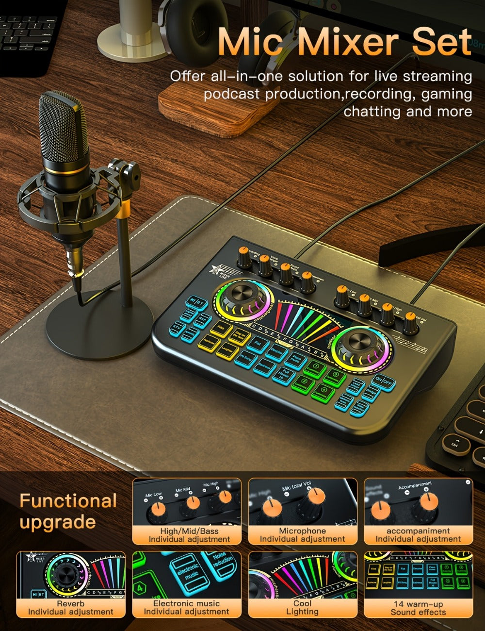 Portable Karaoke System, 36V, USB, Rechargeable, Professional, Podcast for Parties