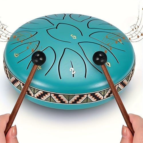 8-tone 6-inch Steel Tongue Drum | Hand Pot Drum For Yoga, Meditation, And Stress Relief | Rain Drum For Outdoor Gardens And Terraces | Ideal For Outdoor Garden Music With Mallet And Sheet Music