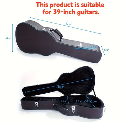 Protect Your Acoustic Guitar in Style! Microgroove Flat Black Hardshell Case, 39" And 41" Sizes, Fits Most Folk Guitars
