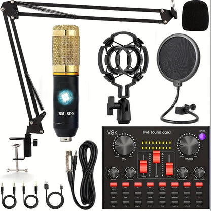 USB Audio Interface, V8K + BM800, USB-C, USB, Podcast, Equipment, Bundle for Recording