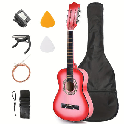 30-Inch Basswood Cutaway Basswood Acoustic Folk Guitar, Matte Black/ Gloss End