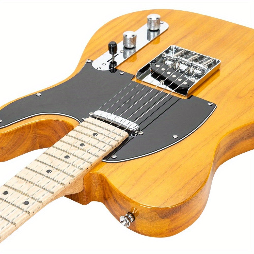 DTL Solid-Body Single-Coil Pickup Electric Guitar, Maple Fretboard, Transparent Yellow End with Black Pickguard