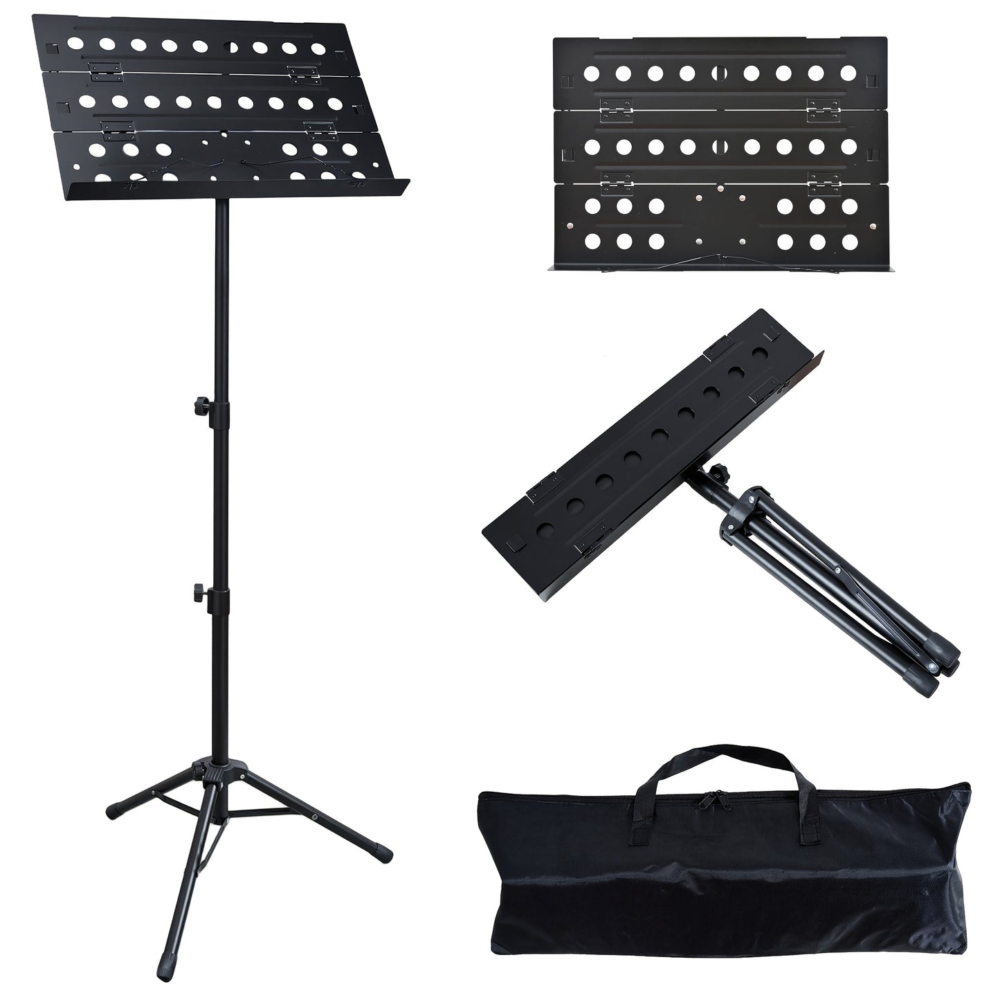 Folding Music Stand | Portable Sheet Music Holder With Adjustable Height & 360° Tilt, Lightweight & Foldable, Stable Tripod Base, Carrying , Dual-Use Desktop Book Stand For Students, Musicians, Guitar, Piano & Violin Practice, Alloy