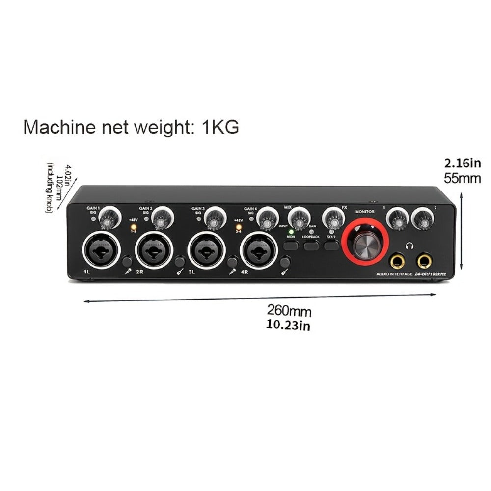 USB Audio Interface, 192Khz, Professional, 4-Channel, Sound for Recording and Streaming