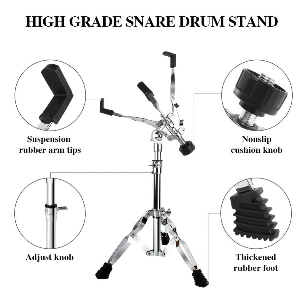Adjustable Snare Drum Stand Set for 10 to 14-Inch Drums and Practice Pads