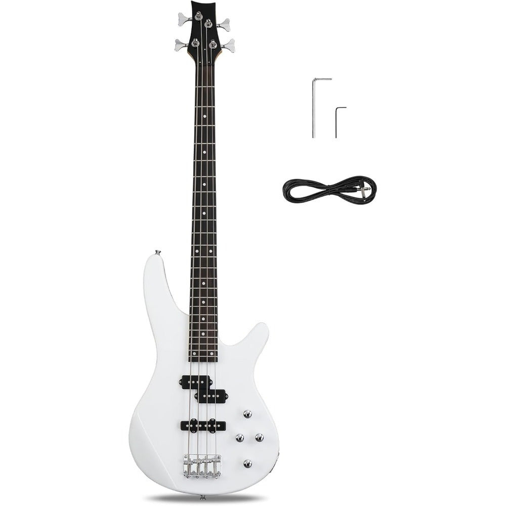 Complete Beginner Set for a Full-Size Right-Handed Electric Bass Guitar with a Rosewood Fingerboard, Including a Cable And Wrench Tool